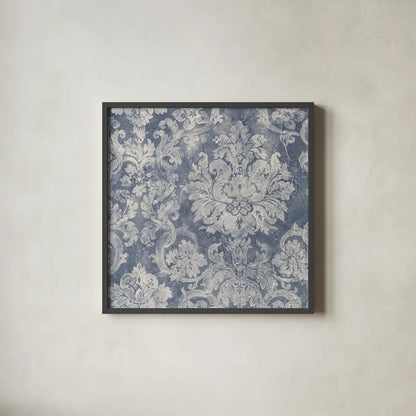 Blue Damask by Albena Hristova. Shown in a sleek black glass frame for a contemporary gallery look. Available as an archival giclee rolled canvas, fine art paper, or poster print. SKU 81055a.