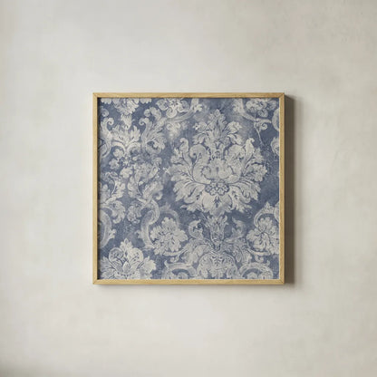 Blue Damask by Albena Hristova. Shown in a natural wood glass frame for a timeless modern aesthetic. Available as an archival giclee rolled canvas, fine art paper, or poster print. SKU 81055a.