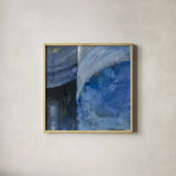 Blue Mood by Albena Hristova. Shown in a natural wood glass frame for a timeless modern aesthetic. Available as an archival giclee rolled canvas, fine art paper, or poster print. SKU 70622a.
