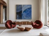 Blue Mood by Albena Hristova. Shown as extra-large giant wall art in a modern living room. Available as an archival giclee rolled canvas, fine art paper, or poster print. SKU 70622a.