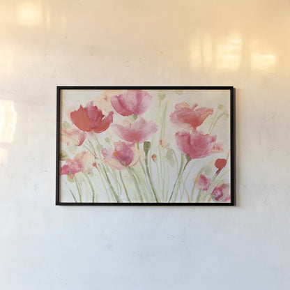 Blush Poppies by Albena Hristova. shown as a paper print in a black flame. Available as a archival giclee rolled canvas, fine art paper, or poster print. SKU 57586i.