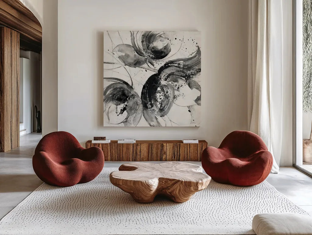 Bold II Crop by Albena Hristova. Shown as extra-large giant wall art in a modern living room. Available as an archival giclee rolled canvas, fine art paper, or poster print. SKU 35844a.