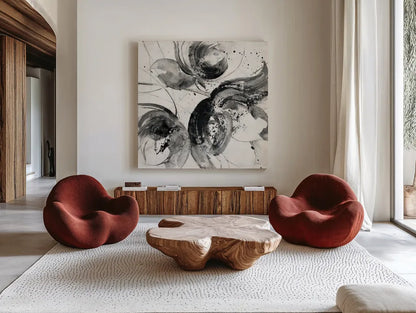 Bold II Crop by Albena Hristova. Shown as extra-large giant wall art in a modern living room. Available as an archival giclee rolled canvas, fine art paper, or poster print. SKU 35844a.
