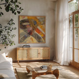 Boundless Energy I by Albena Hristova. Shown in a natural wood frame in a cozy modern living room. Available as an archival giclee rolled canvas, fine art paper, or poster print. SKU 66026a.