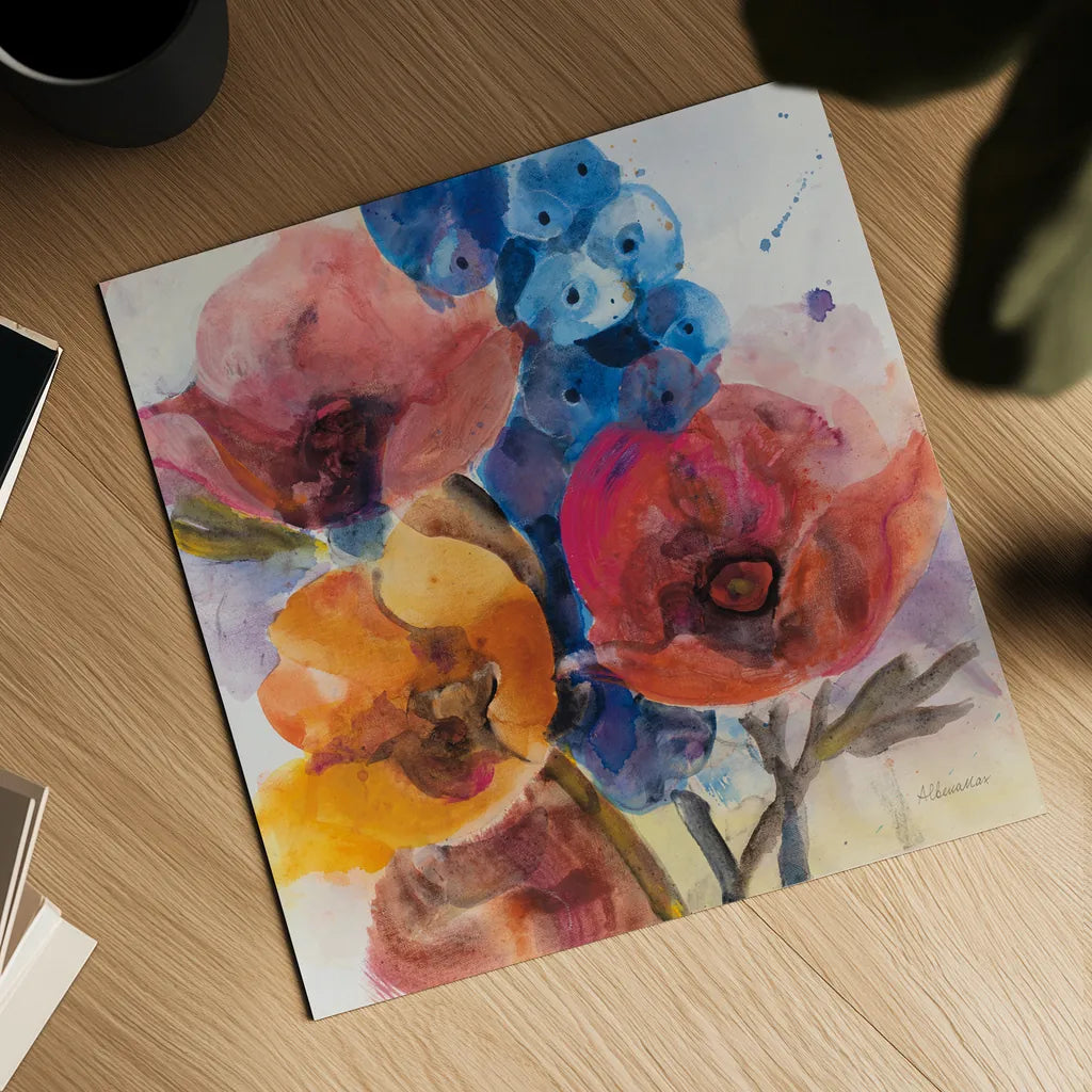 Bright Flowers II by Albena Hristova. Shown as a detailed flat fine art print, highlighting archival giclee quality. Available as an archival giclee rolled canvas, fine art paper, or poster print. SKU 86628a.