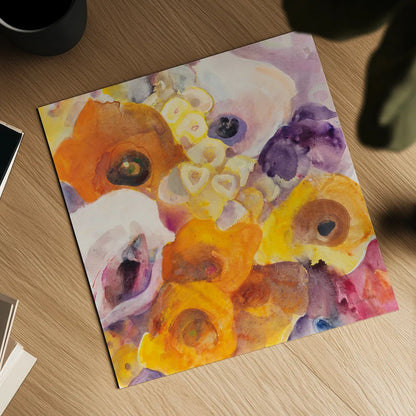 Bright Flowers IV by Albena Hristova. Shown as a detailed flat fine art print, highlighting archival giclee quality. Available as an archival giclee rolled canvas, fine art paper, or poster print. SKU 86907a.