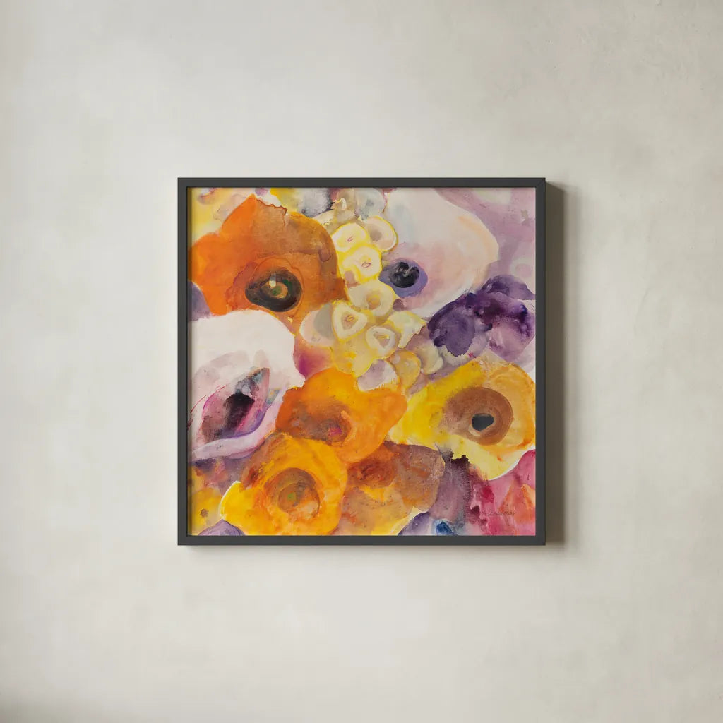 Bright Flowers IV by Albena Hristova. Shown in a sleek black glass frame for a contemporary gallery look. Available as an archival giclee rolled canvas, fine art paper, or poster print. SKU 86907a.