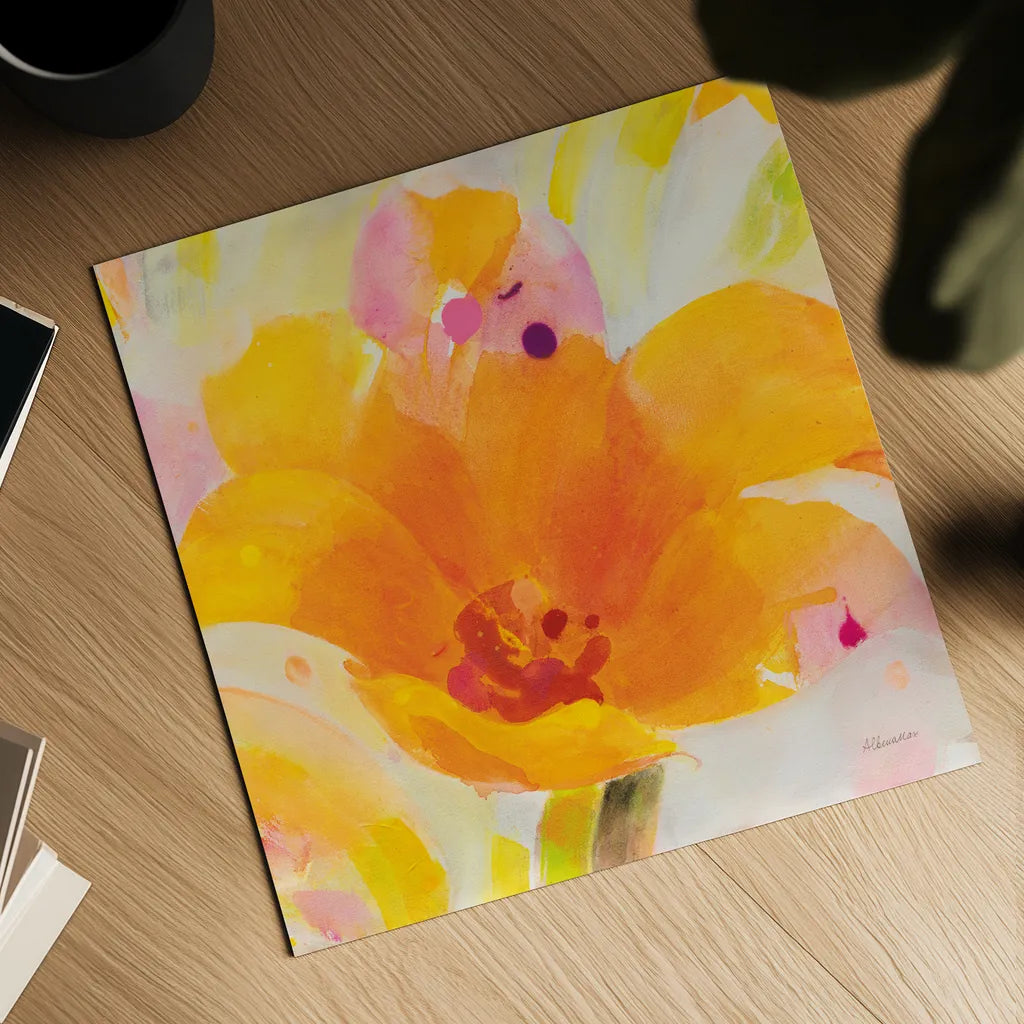 Bright Tulips I by Albena Hristova. Shown as a detailed flat fine art print, highlighting archival giclee quality. Available as an archival giclee rolled canvas, fine art paper, or poster print. SKU 80163a.