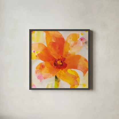 Bright Tulips II by Albena Hristova. Shown in a sleek black glass frame for a contemporary gallery look. Available as an archival giclee rolled canvas, fine art paper, or poster print. SKU 80164a.