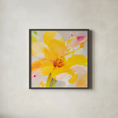 Bright Tulips III by Albena Hristova. Shown in a sleek black glass frame for a contemporary gallery look. Available as an archival giclee rolled canvas, fine art paper, or poster print. SKU 80165a.