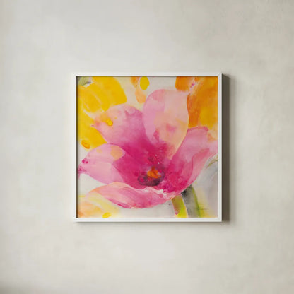 Bright Tulips IV by Albena Hristova. Shown in a crisp white glass frame for a clean and minimalist style. Available as an archival giclee rolled canvas, fine art paper, or poster print. SKU 80166a.