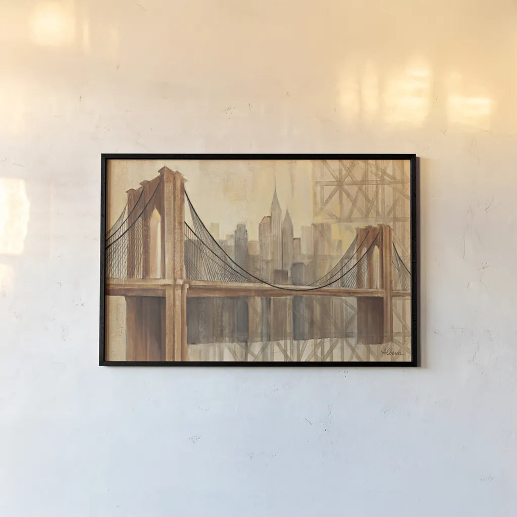 Brooklyn Bridge by Albena Hristova. shown as a paper print in a black flame. Available as a archival giclee rolled canvas, fine art paper, or poster print. SKU 4196i.