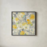 Buttercups I by Albena Hristova. Shown in a sleek black glass frame for a contemporary gallery look. Available as an archival giclee rolled canvas, fine art paper, or poster print. SKU 22473a.