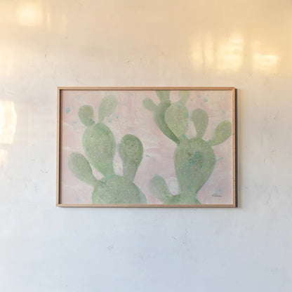 Cactus Panel III by Albena Hristova. shown as a paper print in a natural frame. Available as a archival giclee rolled canvas, fine art paper, or poster print. SKU 41998i.