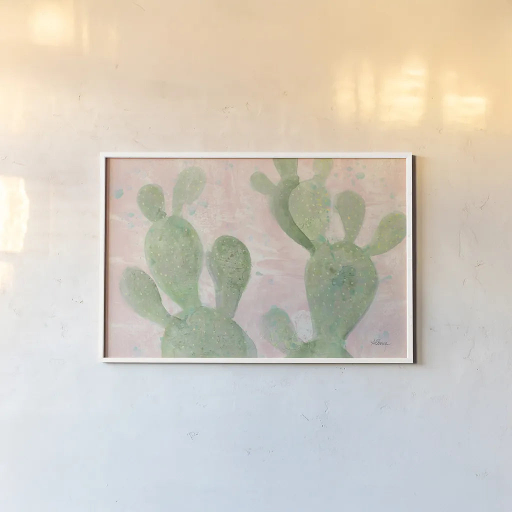 Cactus Panel III by Albena Hristova. shown as a paper print in a white frame. Available as a archival giclee rolled canvas, fine art paper, or poster print. SKU 41998i.