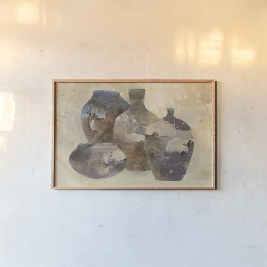 Ceramic Still Life by Albena Hristova. shown as a paper print in a natural frame. Available as a archival giclee rolled canvas, fine art paper, or poster print. SKU 35190i.