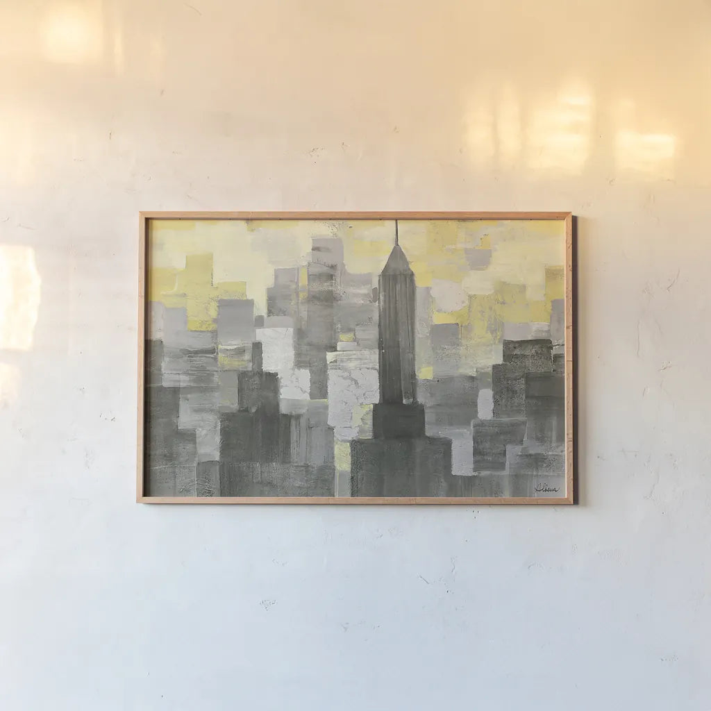 City Blocks Neutral by Albena Hristova. shown as a paper print in a natural frame. Available as a archival giclee rolled canvas, fine art paper, or poster print. SKU 20574i.
