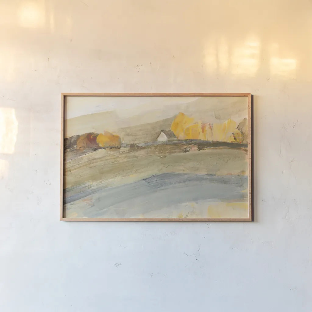 Coming Home Neutral by Albena Hristova. shown as a paper print in a natural frame. Available as a archival giclee rolled canvas, fine art paper, or poster print. SKU 36985i.