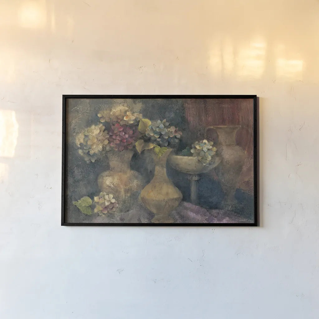 Composition in Blue by Albena Hristova. shown as a paper print in a black flame. Available as a archival giclee rolled canvas, fine art paper, or poster print. SKU 4218i.