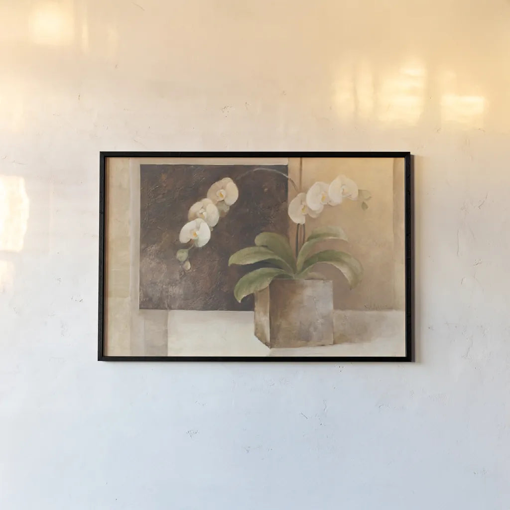 Contemporary Orchid by Albena Hristova. shown as a paper print in a black flame. Available as a archival giclee rolled canvas, fine art paper, or poster print. SKU 6375i.