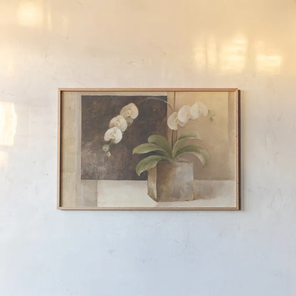 Contemporary Orchid by Albena Hristova. shown as a paper print in a natural frame. Available as a archival giclee rolled canvas, fine art paper, or poster print. SKU 6375i.