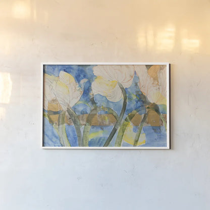 Contemporary Tulips by Albena Hristova. shown as a paper print in a white frame. Available as a archival giclee rolled canvas, fine art paper, or poster print. SKU 91596i.