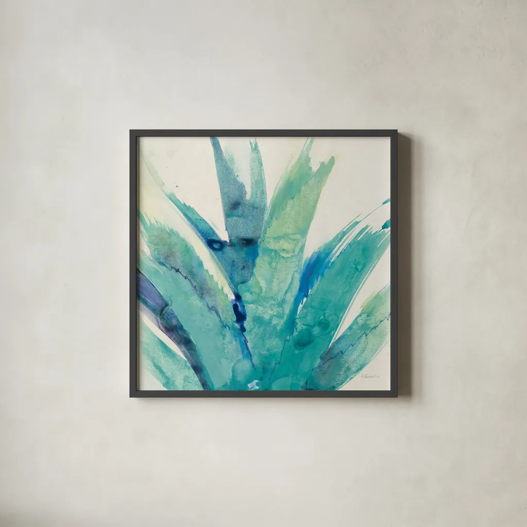 Cool Aloe Crop by Albena Hristova. Shown in a sleek black glass frame for a contemporary gallery look. Available as an archival giclee rolled canvas, fine art paper, or poster print. SKU 56276a.