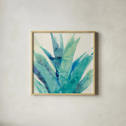 Cool Aloe Crop by Albena Hristova. Shown in a natural wood glass frame for a timeless modern aesthetic. Available as an archival giclee rolled canvas, fine art paper, or poster print. SKU 56276a.
