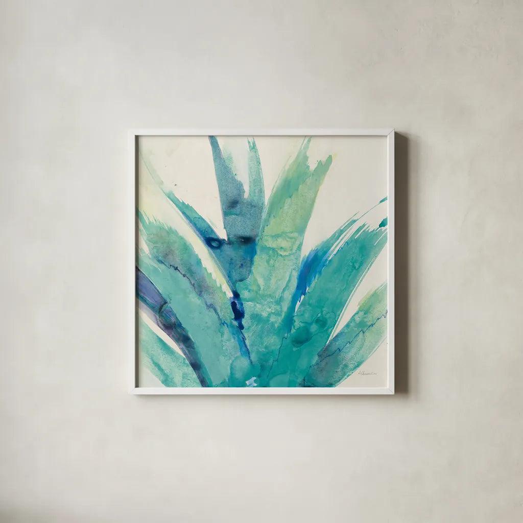 Cool Aloe Crop by Albena Hristova. Shown in a crisp white glass frame for a clean and minimalist style. Available as an archival giclee rolled canvas, fine art paper, or poster print. SKU 56276a.