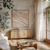 Copper Dreams by Albena Hristova. Shown in a natural wood frame in a cozy modern living room. Available as an archival giclee rolled canvas, fine art paper, or poster print. SKU 33941a.