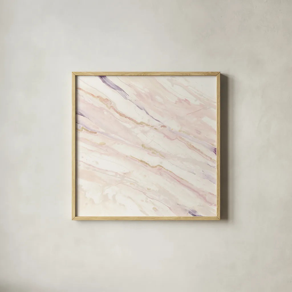 Copper Dreams Blush by Albena Hristova. Shown in a natural wood glass frame for a timeless modern aesthetic. Available as an archival giclee rolled canvas, fine art paper, or poster print. SKU 36966a.