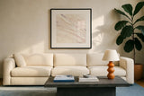 Copper Dreams Blush by Albena Hristova. Displayed in a glass frame with matte in a clean modern living room. Available as an archival giclee rolled canvas, fine art paper, or poster print. SKU 36966a.