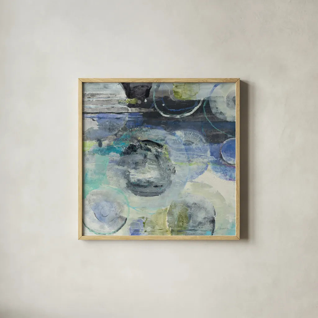 Cosmic by Albena Hristova. Shown in a natural wood glass frame for a timeless modern aesthetic. Available as an archival giclee rolled canvas, fine art paper, or poster print. SKU 54064a.