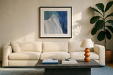 Crystal Morning Blue by Albena Hristova. Displayed in a glass frame with matte in a clean modern living room. Available as an archival giclee rolled canvas, fine art paper, or poster print. SKU 67548a.