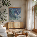 Curl Crop by Albena Hristova. Shown in a natural wood frame in a cozy modern living room. Available as an archival giclee rolled canvas, fine art paper, or poster print. SKU 25548a.