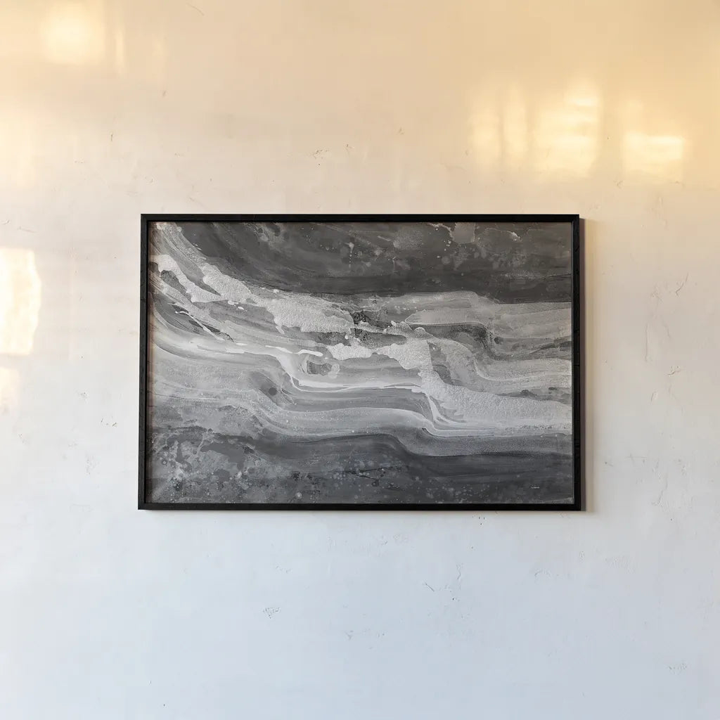 Currents Gray Black White by Albena Hristova. shown as a paper print in a black flame. Available as a archival giclee rolled canvas, fine art paper, or poster print. SKU 33324i.