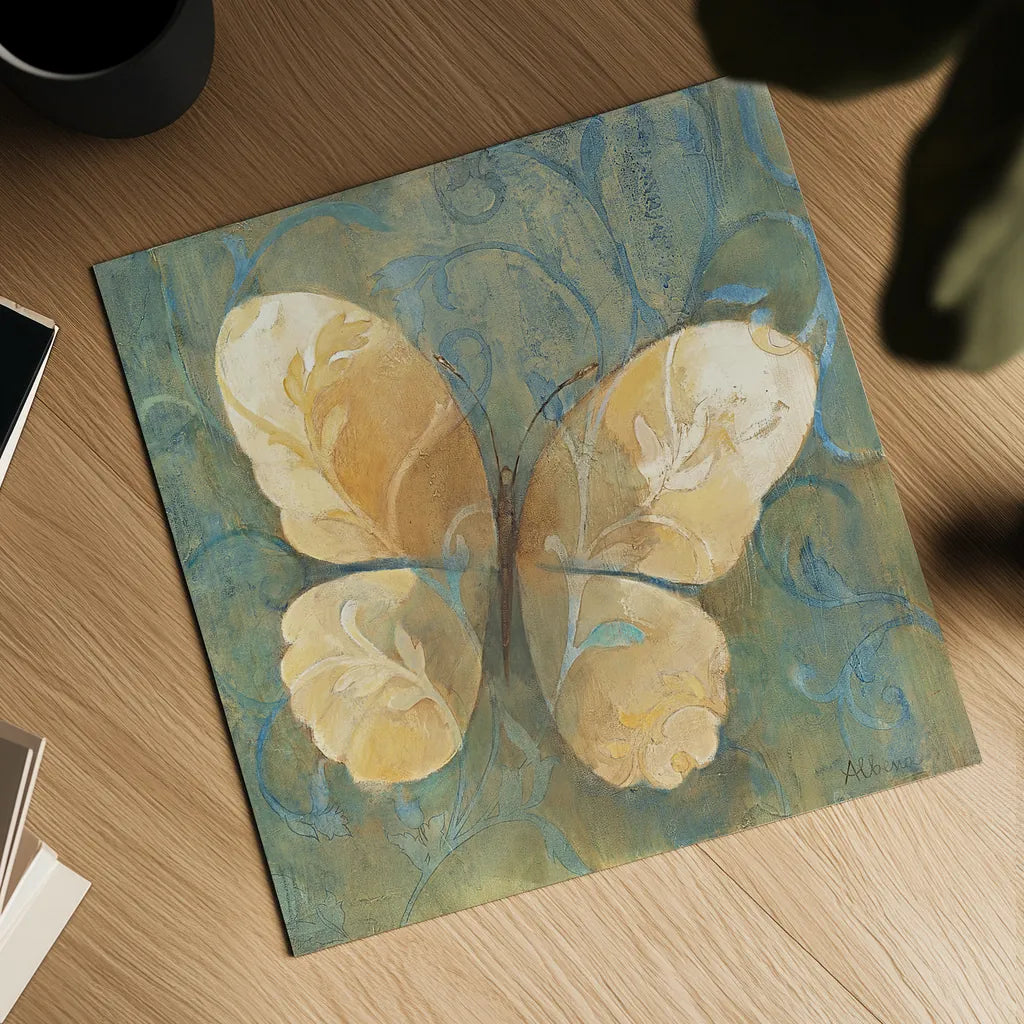 Damask Butterfly II by Albena Hristova. Shown as a detailed flat fine art print, highlighting archival giclee quality. Available as an archival giclee rolled canvas, fine art paper, or poster print. SKU 12096a.