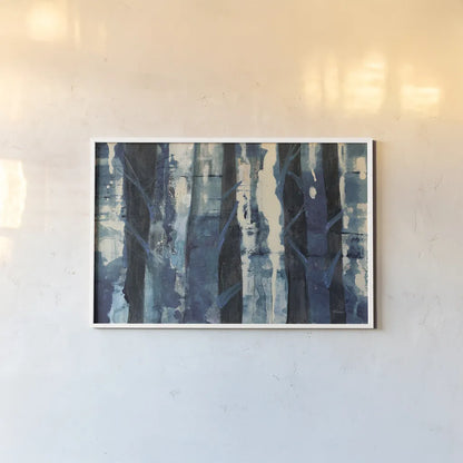 Deep Woods III Indigo by Albena Hristova. shown as a paper print in a white frame. Available as a archival giclee rolled canvas, fine art paper, or poster print. SKU 36319i.