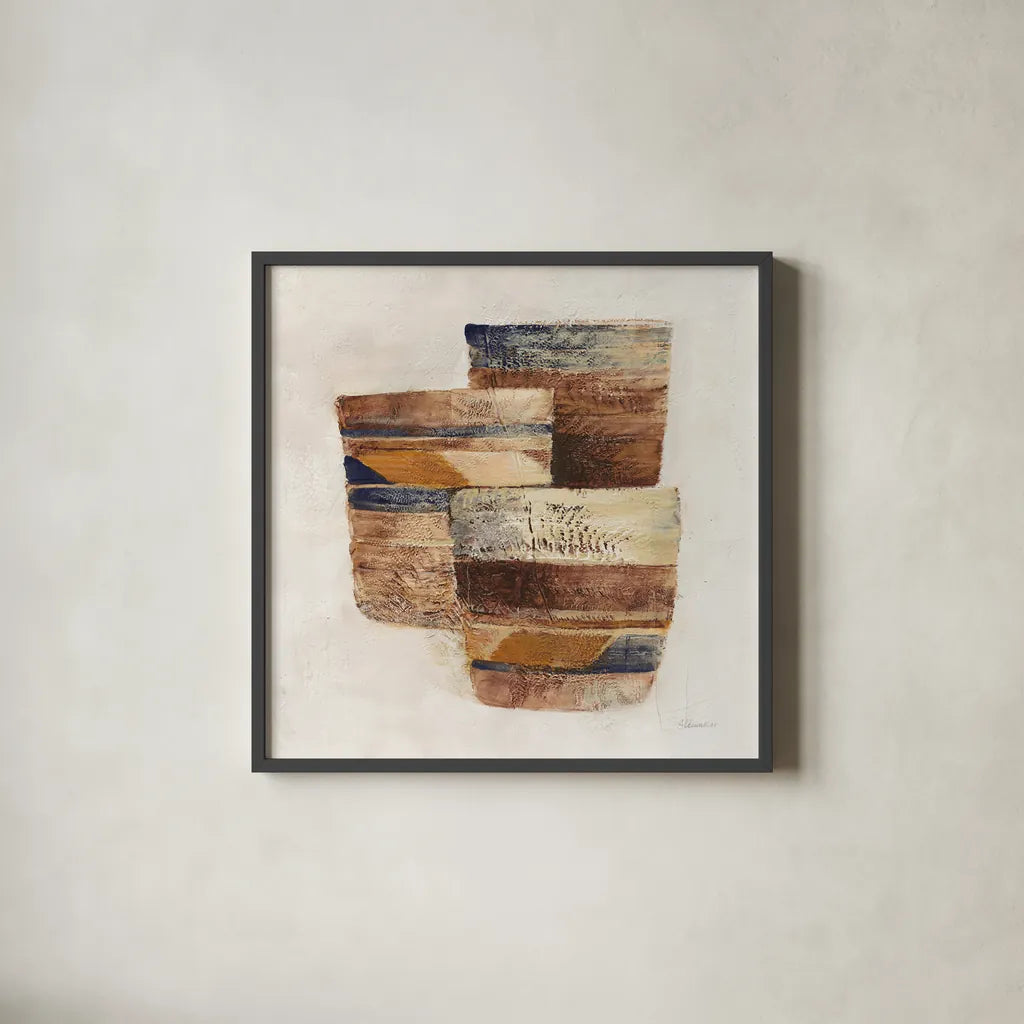 Desert Still Life II Navy by Albena Hristova. Shown in a sleek black glass frame for a contemporary gallery look. Available as an archival giclee rolled canvas, fine art paper, or poster print. SKU 66948a.