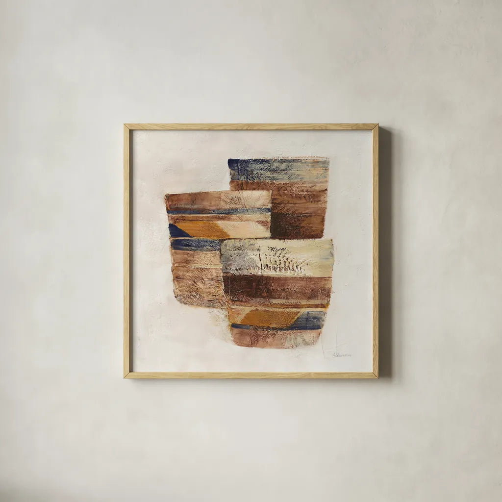 Desert Still Life II Navy by Albena Hristova. Shown in a natural wood glass frame for a timeless modern aesthetic. Available as an archival giclee rolled canvas, fine art paper, or poster print. SKU 66948a.