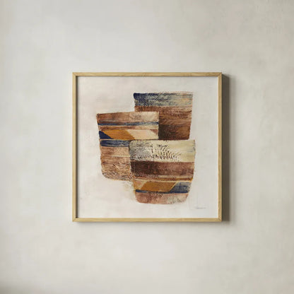 Desert Still Life II Navy by Albena Hristova. Shown in a natural wood glass frame for a timeless modern aesthetic. Available as an archival giclee rolled canvas, fine art paper, or poster print. SKU 66948a.