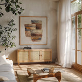 Desert Still Life II Navy by Albena Hristova. Shown in a natural wood frame in a cozy modern living room. Available as an archival giclee rolled canvas, fine art paper, or poster print. SKU 66948a.