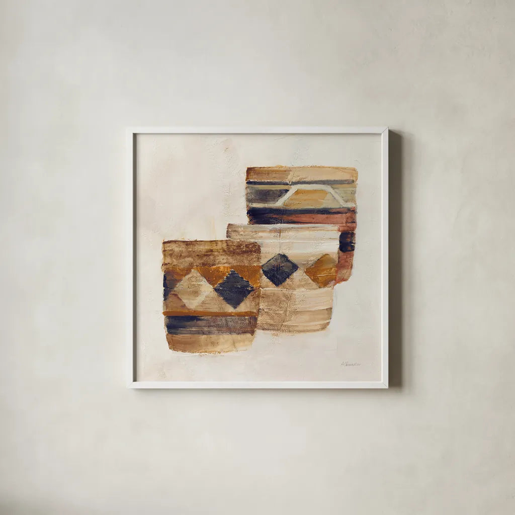 Desert Still Life III Navy by Albena Hristova. Shown in a crisp white glass frame for a clean and minimalist style. Available as an archival giclee rolled canvas, fine art paper, or poster print. SKU 66949a.