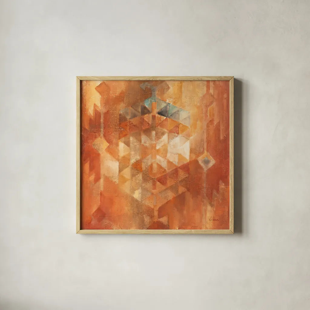 Desert Sunset I by Albena Hristova. Shown in a natural wood glass frame for a timeless modern aesthetic. Available as an archival giclee rolled canvas, fine art paper, or poster print. SKU 12093a.