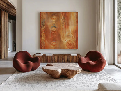 Desert Sunset II by Albena Hristova. Shown as extra-large giant wall art in a modern living room. Available as an archival giclee rolled canvas, fine art paper, or poster print. SKU 12094a.