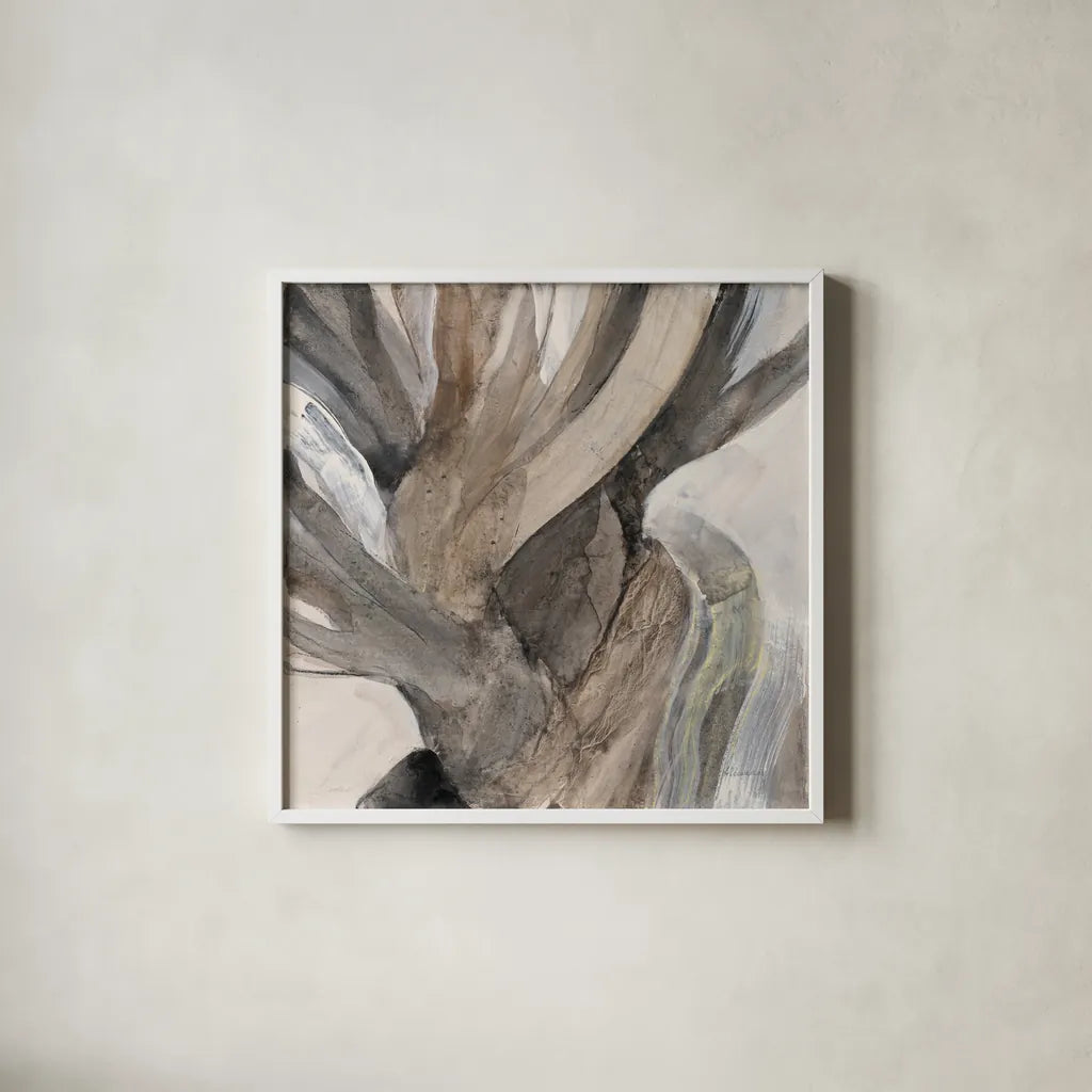 Driftwood I by Albena Hristova. Shown in a crisp white glass frame for a clean and minimalist style. Available as an archival giclee rolled canvas, fine art paper, or poster print. SKU 66031a.