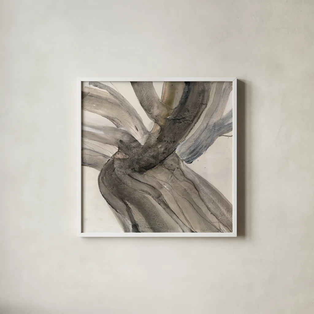 Driftwood II by Albena Hristova. Shown in a crisp white glass frame for a clean and minimalist style. Available as an archival giclee rolled canvas, fine art paper, or poster print. SKU 66032a.