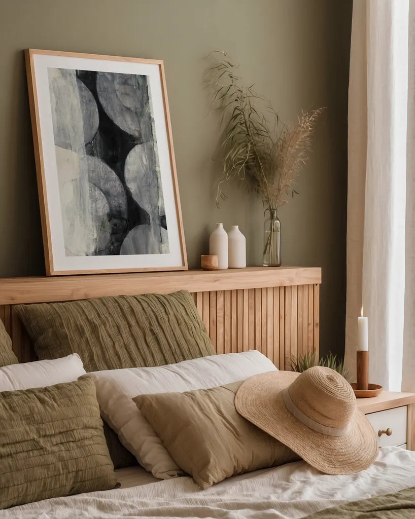 Eclipse Neutral Vertical by Albena Hristova. shown as a paper print in a natural frame. Available as a archival giclee rolled canvas, fine art paper, or poster print. SKU 72761h.