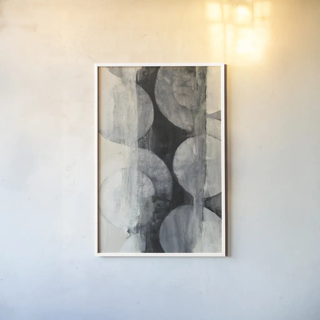 Eclipse Neutral Vertical by Albena Hristova. shown as a paper print in a white frame. Available as a archival giclee rolled canvas, fine art paper, or poster print. SKU 72761h.