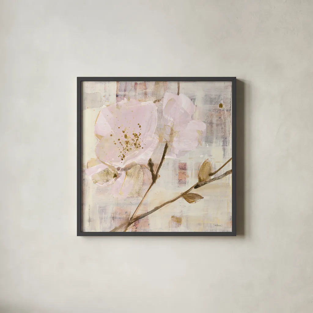 Elegance I Pink by Albena Hristova. Shown in a sleek black glass frame for a contemporary gallery look. Available as an archival giclee rolled canvas, fine art paper, or poster print. SKU 44878a.